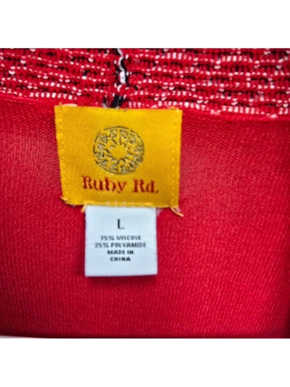 Women's Ruby Rd. Red & Black Patterned Cardigan Sweater L - Picture 5 of 10